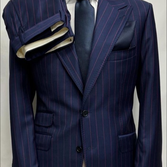 Navy purple pinstripe single breasted super 150 cerruti wool suit-made in Italy - Picture 2 of 2